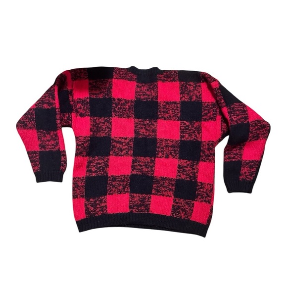 Gap Vintage Red & Black 100% Wool Buffalo Check Sweater | Cozy Heritage | S - Picture 2 of 4